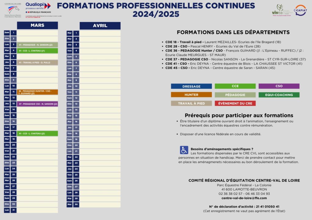 Calendrier formations professionnelles continues 2024 2025